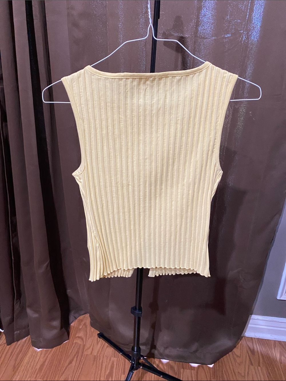 Free People Pale Yellow Ribbed Button Tank - Picture 5 of 6